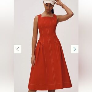 Anthropologie Red High-Neck Seamed Midi Dress